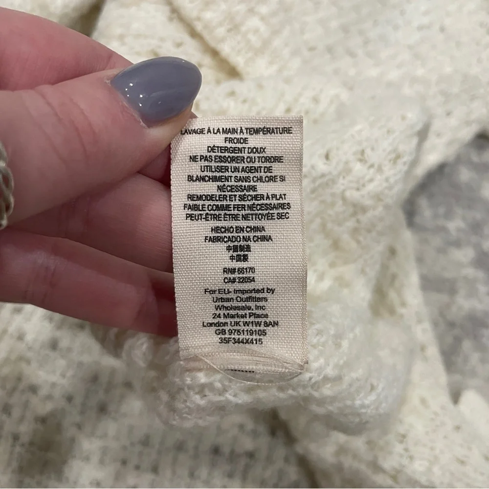 Free People Cream Textured Knit Wool Sweater